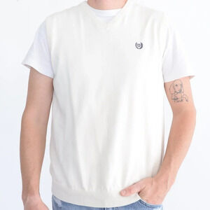 Men's 100% Cotton Chaps  Cream Knit Vest - Medium